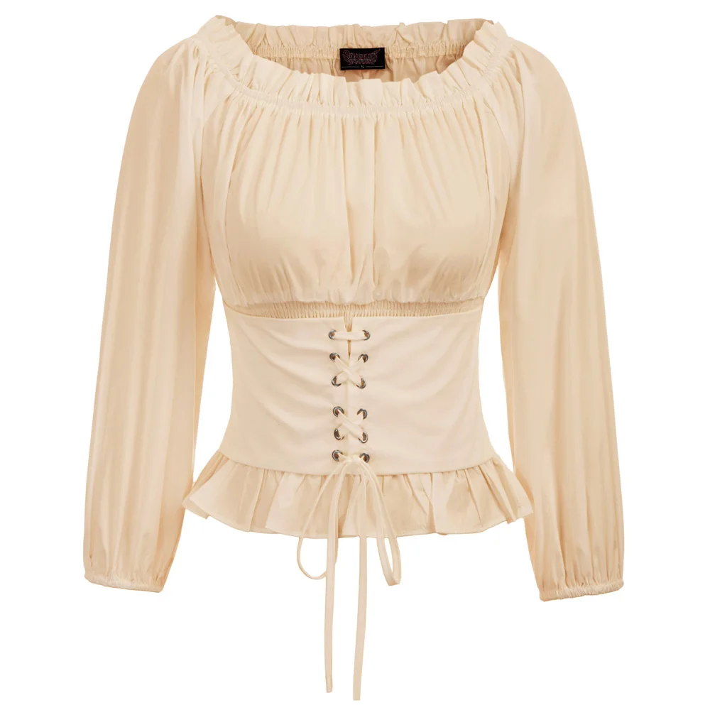 Женская винтажная рубашка с корсетом Готическая блузка открытыми плечами и