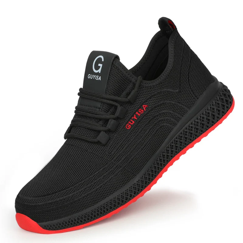 588 Black Red Размера плюс, Мужская зимняя защитная Рабочая обувь со стальным носком, полусапоги, Мужская безопасная небьющаяся обувь со стальной средней подошвой - Цвет: 588 Black Red