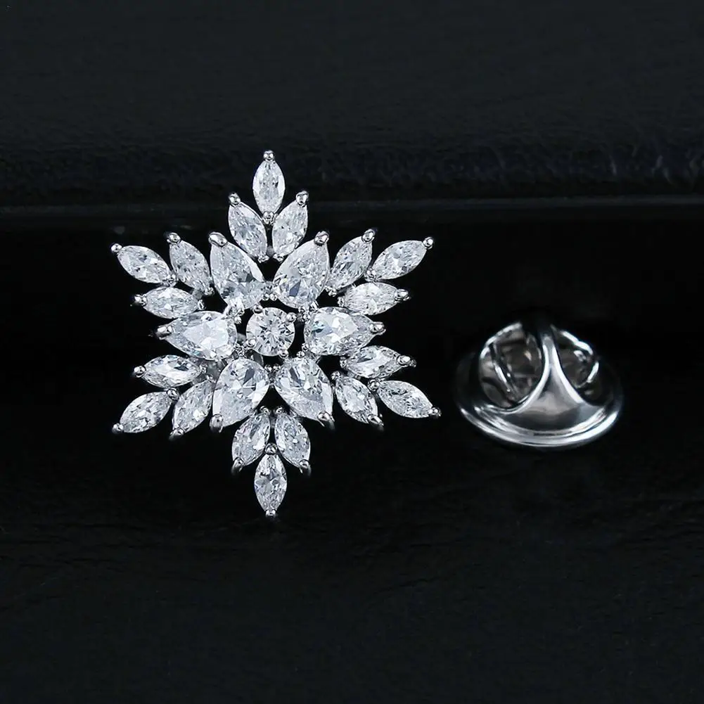 

Cubic Zirconia Flower Brooches For Women And Men Unisex Fashion Coat Collar Brooch Copper Material Elegant Small Pin