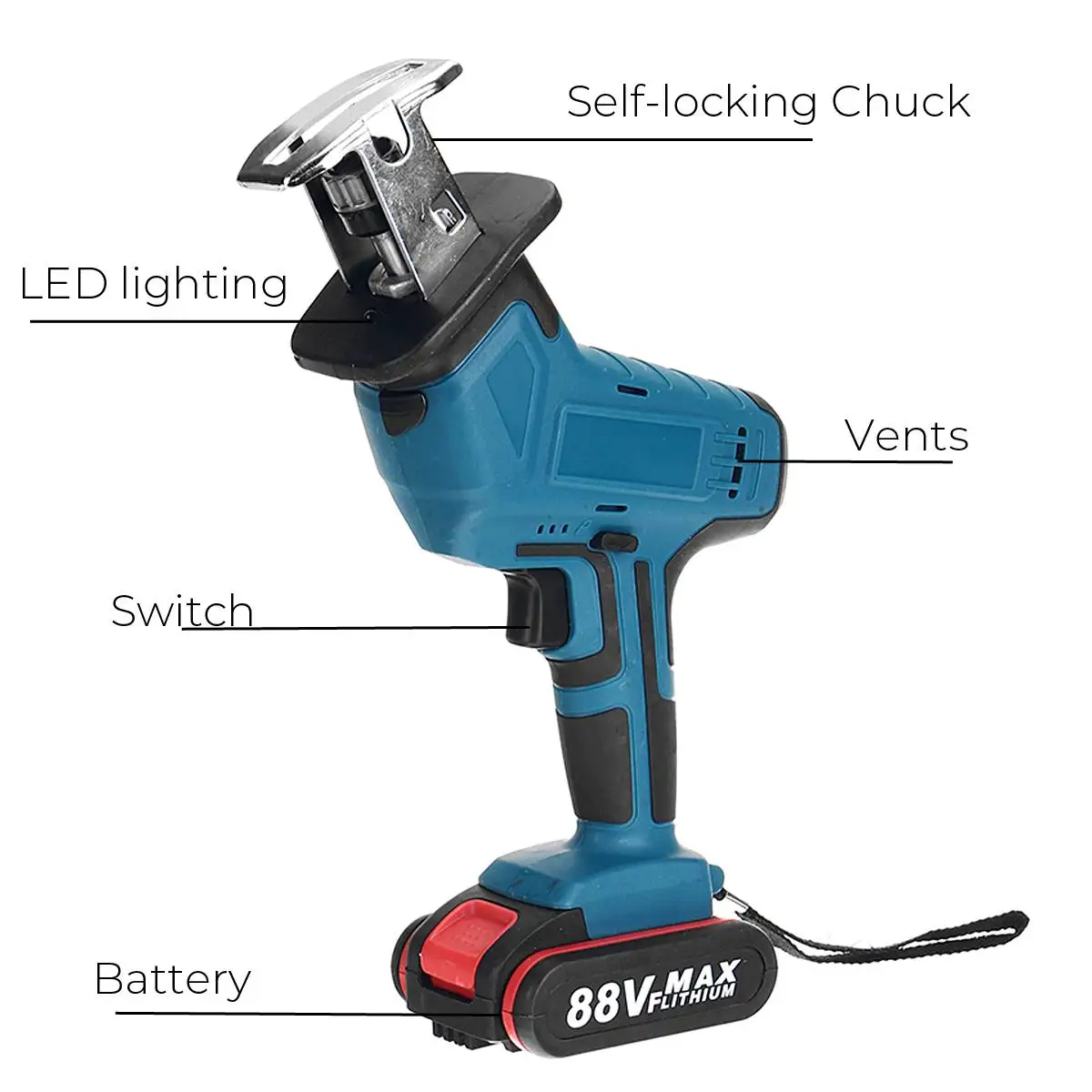 

88V Cordless Reciprocating Saw Electric Saw with 4 Blades For Wood Metal Chain Saws Cutting Power Tool with 1/2 Battery