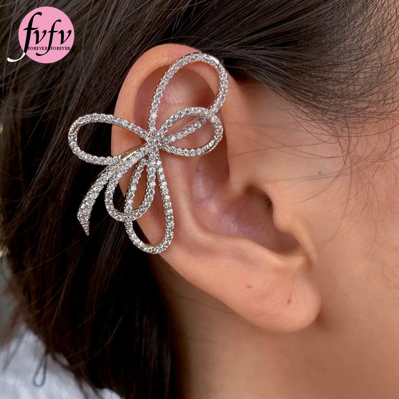 

[FVFV] 1 комплект летние Сияющие алмазные банты ассиметричные серьги-клипсы для ушей серебряные серьги-гвоздики женские украшения-бабочки