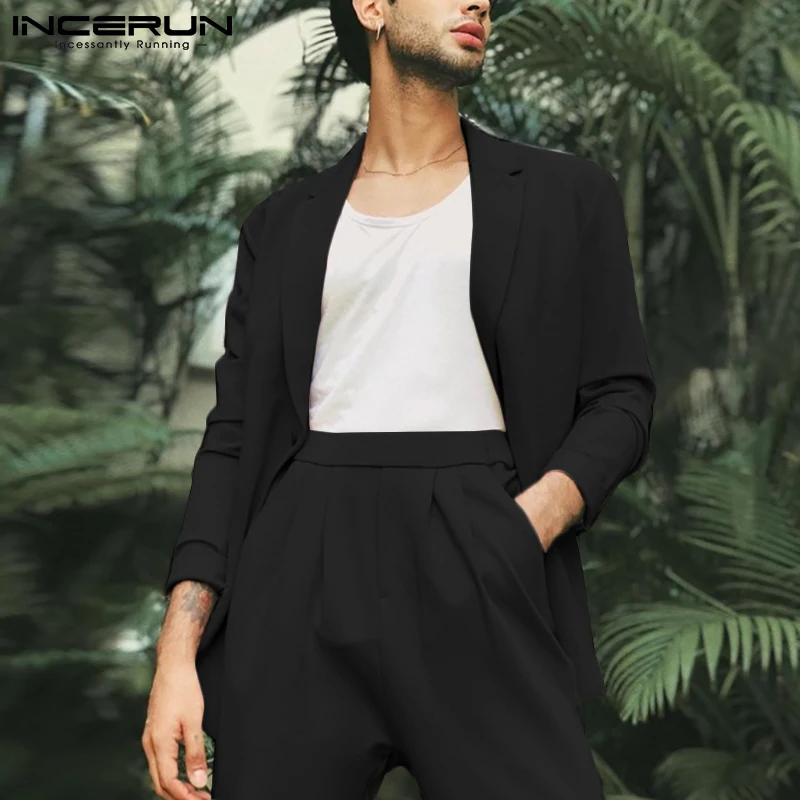 

INCERUN Men's Stylish Business Outwear All-match Lapel Jacket Blazer Suits Male Casual Streetwear Solid Long Sleeve Suit S-5XL