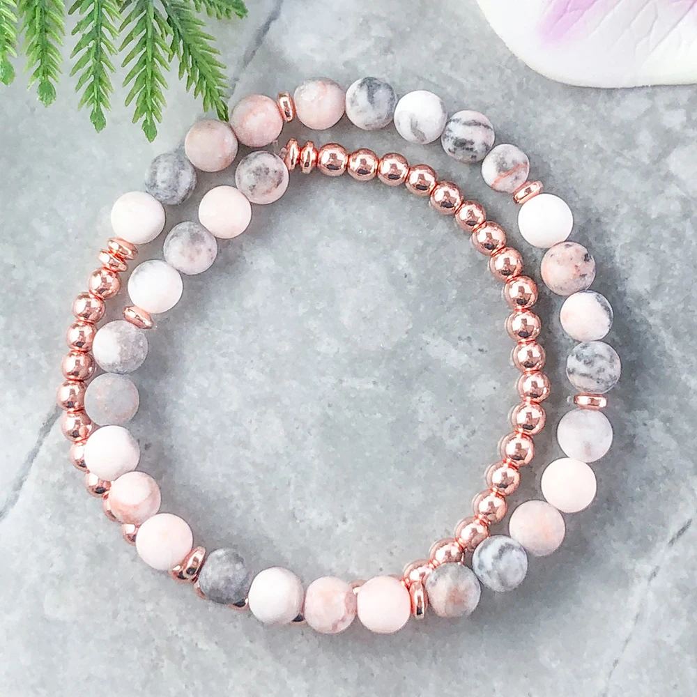 Браслет из розовых яшм и гематита длиной 4 мм, украшенный камнями в стиле бохо, снимающий тревогу и подходящий для надевания в качестве стопки.