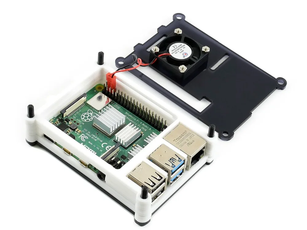 Waveshare черный/белый акриловый чехол для Raspberry Pi 4 Модель B, с охлаждающим вентилятором, пылестойкость, хорошее распределение тепла