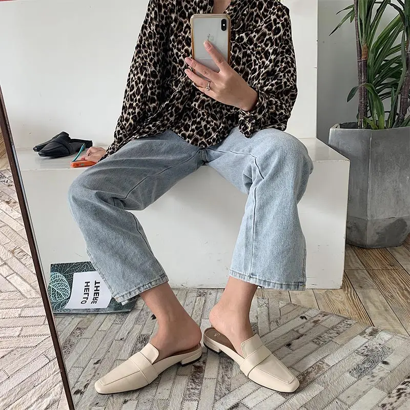 Boussac Vintage Square Toe Women Mules Elegant Party Shoes Slip on Solid Flats SWA0466 | Обувь