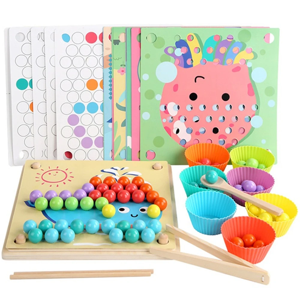 

Colorful Cartoon Wooden Children Attention Training Interactive Bright Colours Developing Intelligence Clip Beads Game 2021