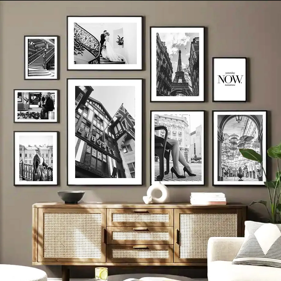 

Fashion Paris Tower Street Girl Black White Nordic Posters And Prints Wall Art Canvas Painting Wall Pictures Living Room Decor