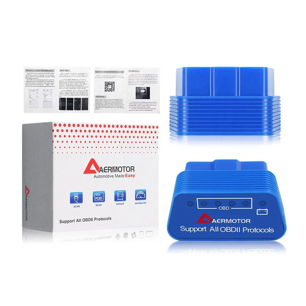 Автомобильный диагностический тестер Aermotor ELM327 V1.5 OBD2 с поддержкой 9 протоколов