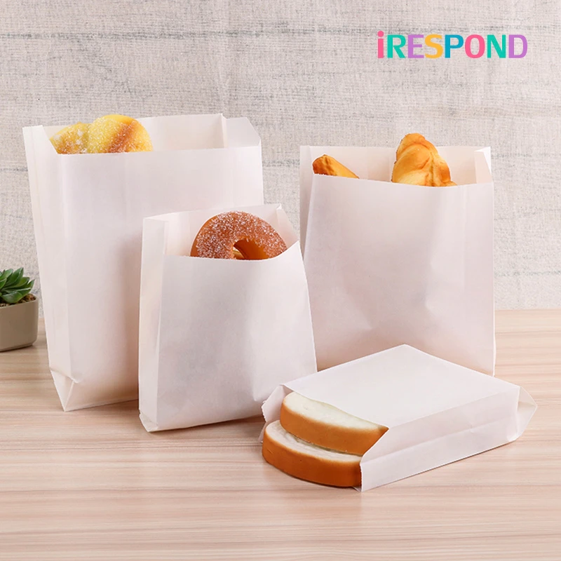 50PCS Kraft Paper Bag Wihte Waffle Bread Takeaway Fast Food Packaging DIY Baking Bags Food Fried Chicken French Fries Burger Bag