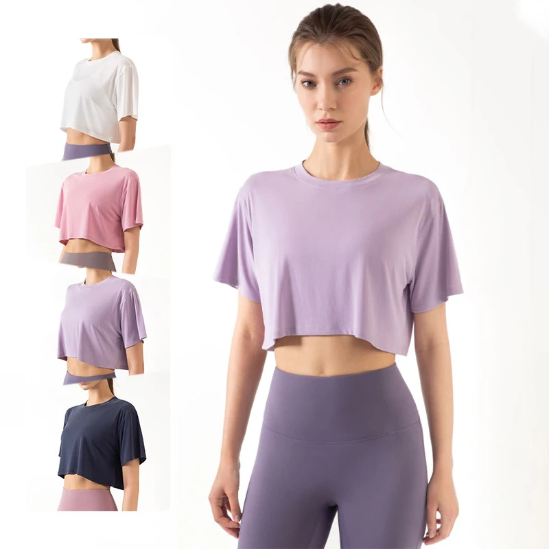 Летняя спортивная футболка cruber свободные короткие быстросохнущие топы для йоги