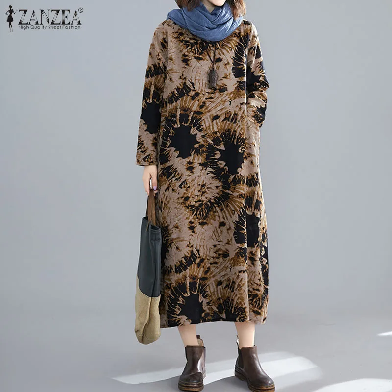 Женское длинное платье с винтажным принтом ZANZEA повседневное пляжное праздничное