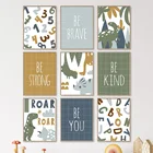 Симпатичный Динозавр цифры Алфавит мечты, цитаты, настенное искусство, холст, живопись, скандинавские постеры и принты, настенные картины для декора детской комнаты