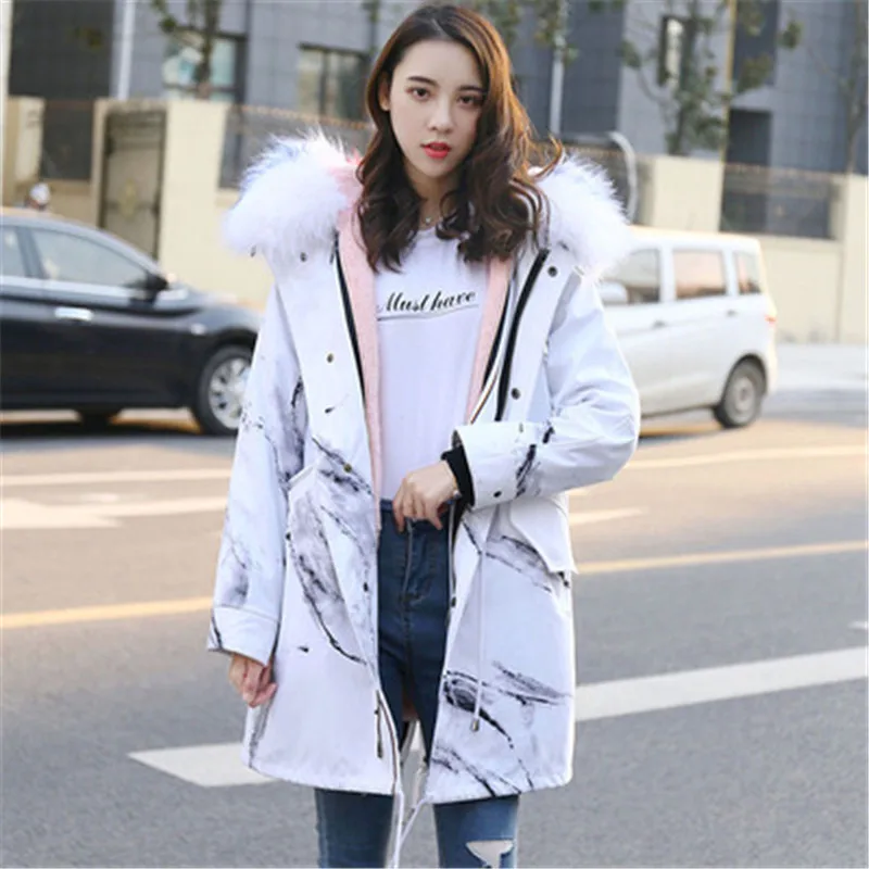 2021 Winter Women Thicken Removable Fur Liner Coat Parka Long Down Jacket Cotton Warm Collar Drawstring Waist A208 | Женская одежда