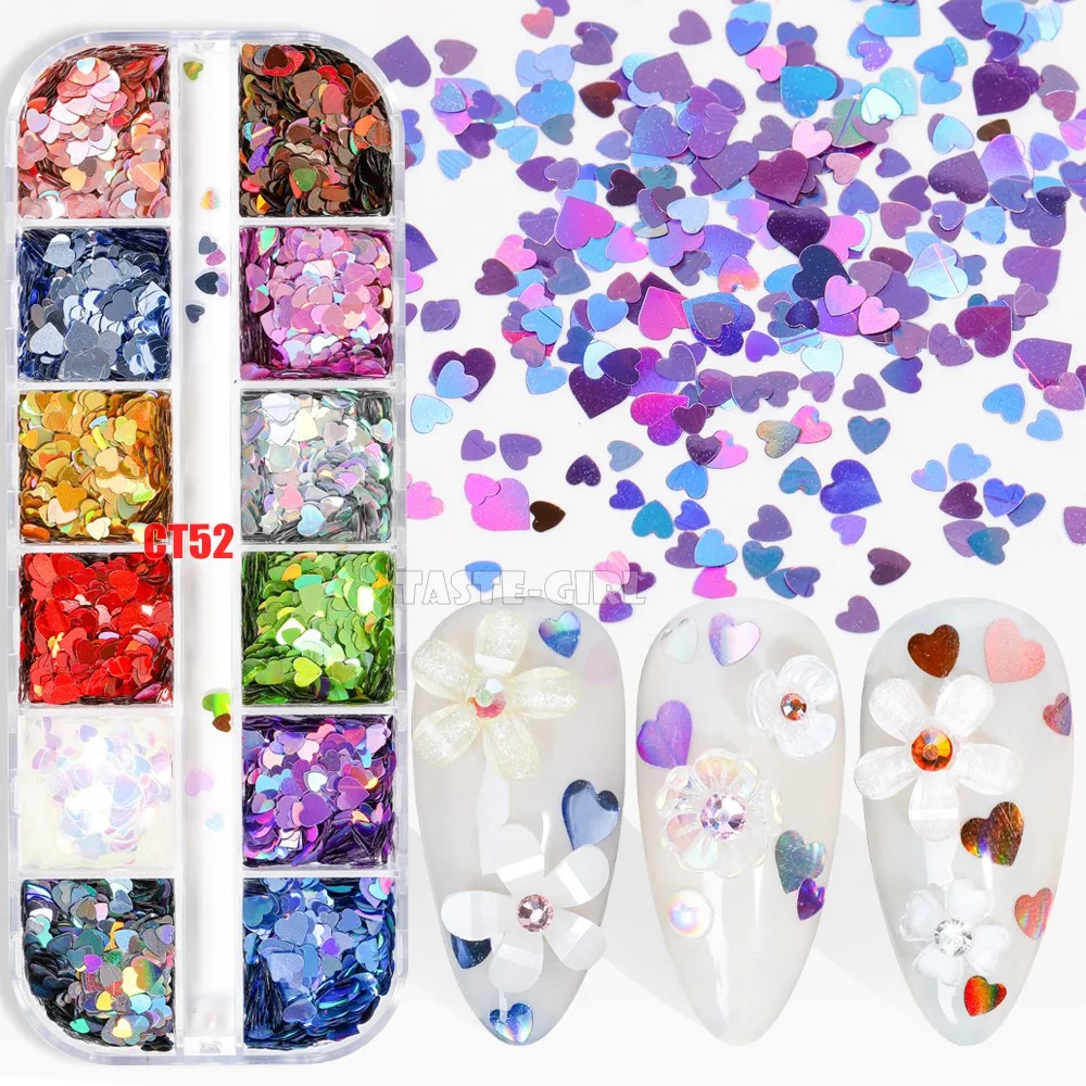Набор из 12 сеток разноцветные блестящие круглые Блестки с сердечками и звездами
