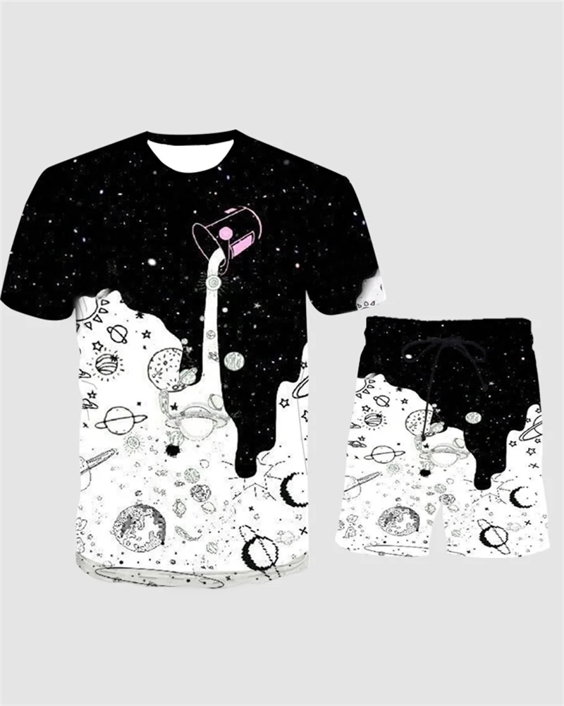 

Fahion New Men's 3D T shirt Set 3D Print Trend Exquisite Pattern Clothes Men's Outdoor Leisure Short Sleeve Shorts 2 Piece Set