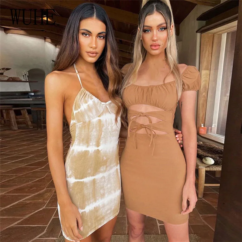 

YEYA тонкие бандажные мини-платья-карандаш на шнуровке с коротким рукавом квадратный воротник с вырезами обтягивающие бедра летние элегантн...