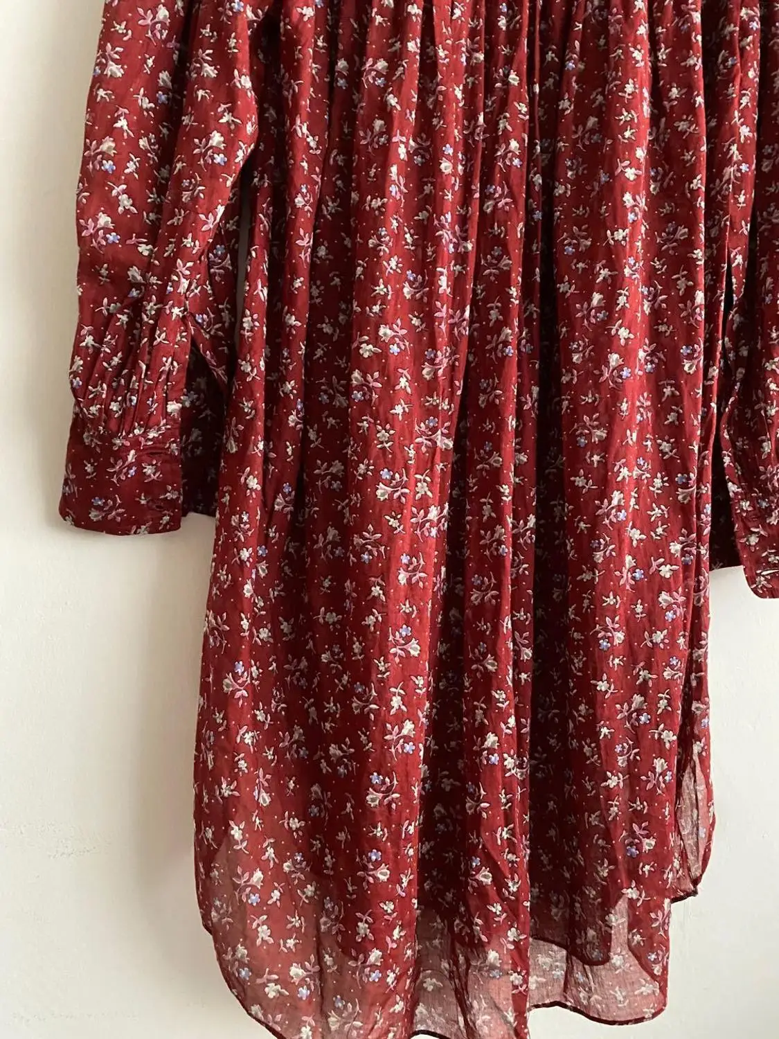 

Women Cotton Dress Floral Printed Long Sleeve O-neck Hem Split Irregular Female Robes 2020 Autumn with Buttons