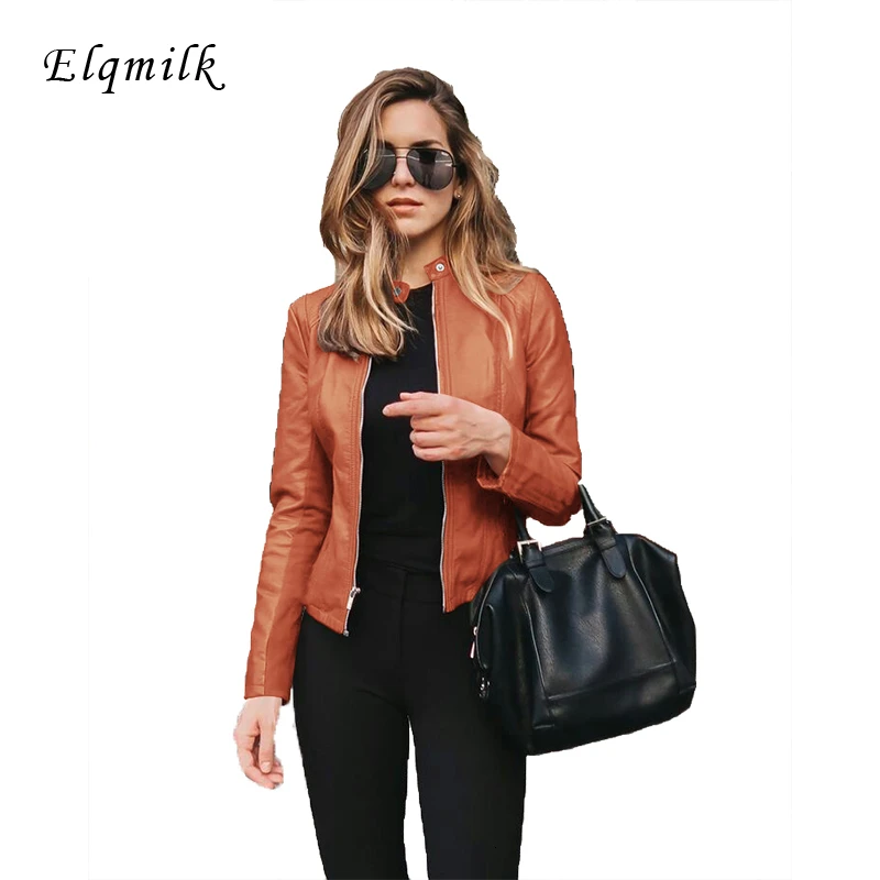 ELQMILK Шикарные Модные Куртки из искусственной кожи с длинным рукавом осень 2020 топы