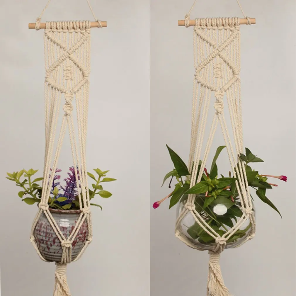 

Beautiful Hemp Braided Rope Flower Pot Holder Macrame Plant Hanger Hanging Planter Basket for Home Decoration