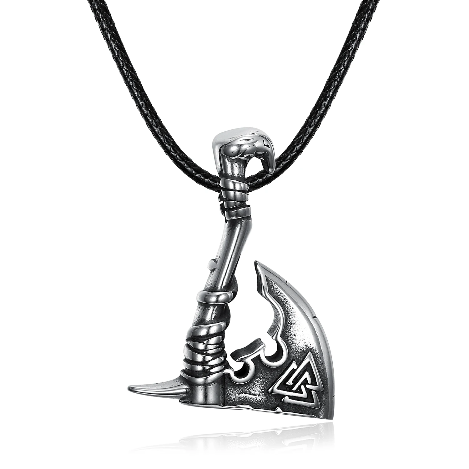 

Punk Style Stainless Steel Vintage Silver Black String Nordic Viking Axe Pendant Necklace