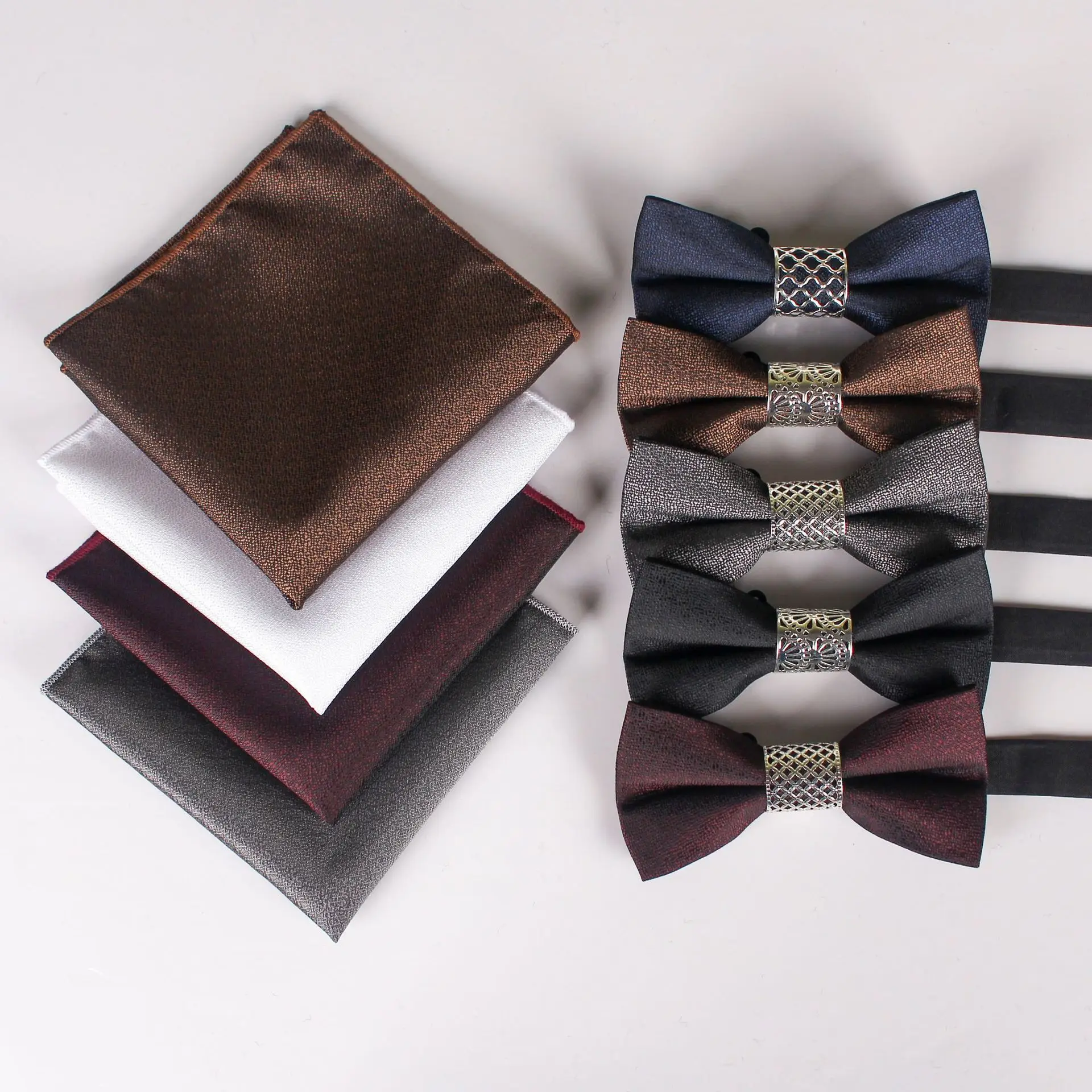 

10Pcs/Lot White Bow Ties for Men Pre-Tied Bow Tie Handkerchiefs Grey Bowties Man Safe Tie Bowtie Brown Pocket Squares Set B104