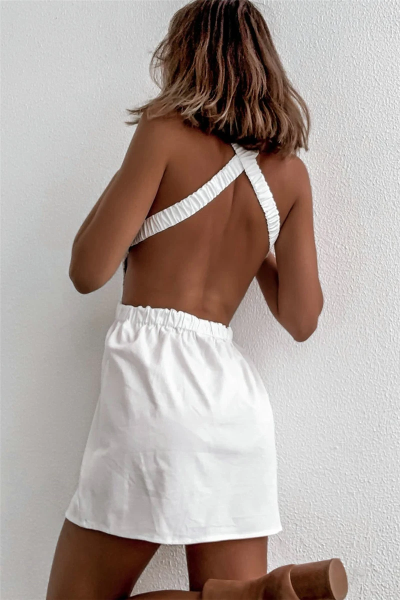 

Kayotuas Women Dress Casual Beach Sleeveless High Waist Bandage Cross Backless Short Mini Sundress Solid White Party Clubwear