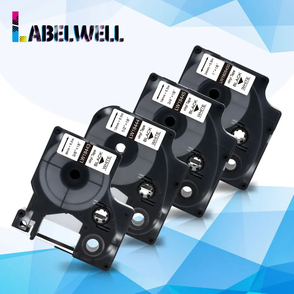 Labelwell 9/12/19/24 мм 18443 18444 18445 1805430 заменить для DYMO носорог IND виниловая наклейка черный