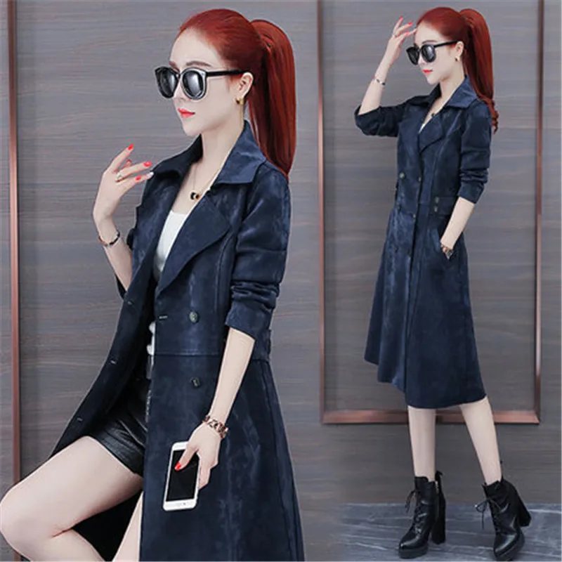 

2020 New Spring Autumn Suede Long Trench Coats Causal Women's Windbreaker Coat female Overcoats G58