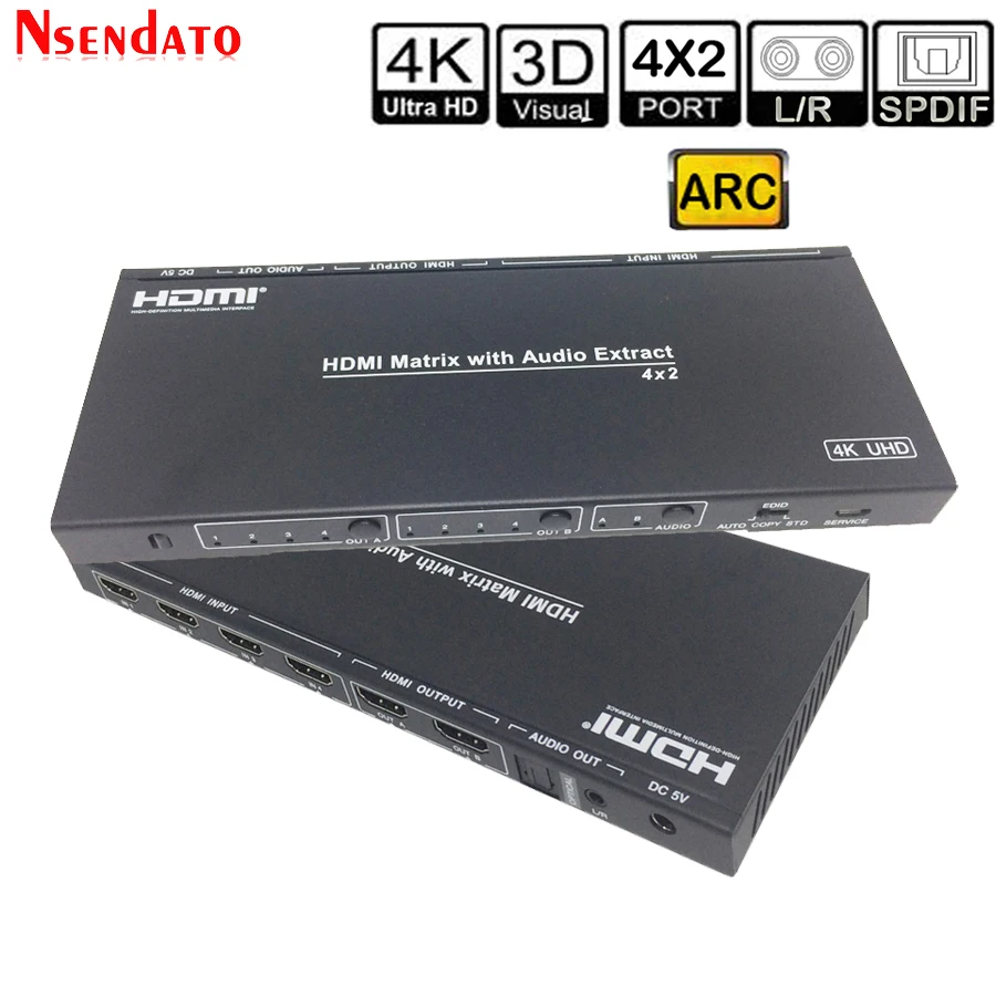4x2 HDMI матричный с аудио выключатель экстрактора в формате 4K UHD 4 2 Out сплиттер ARC SPDIF