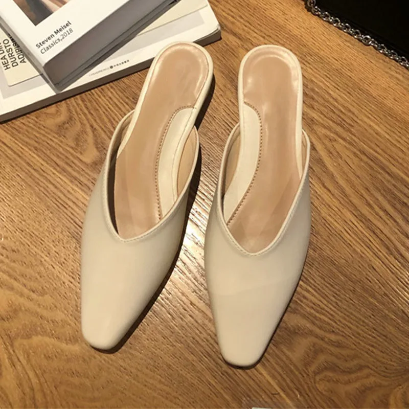 

Women Slippers Solid Elegant Pointed Toe Shoes Ladies Slides Low Heels Shallow Slingbacks Slip On Casual Female Summer New