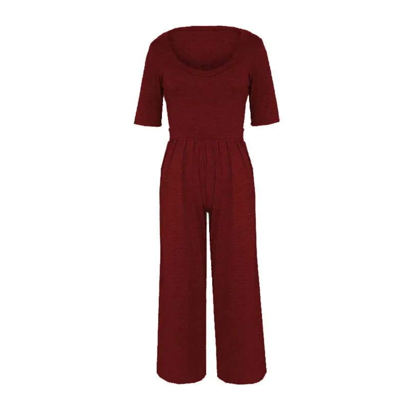 2020 Летний комбинезон с широкими штанинами женский красный свободный длинный