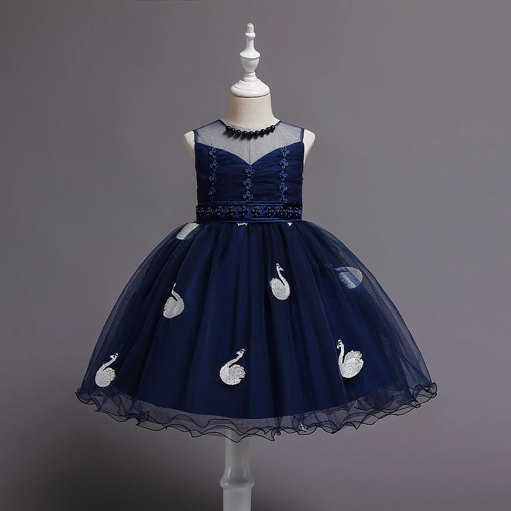 

Four Seasons Korean Flower Girl Bridesmaid Dress Blue Cygnet Kid Ball Evening Clothing Fashionable Children's Birthday Customer