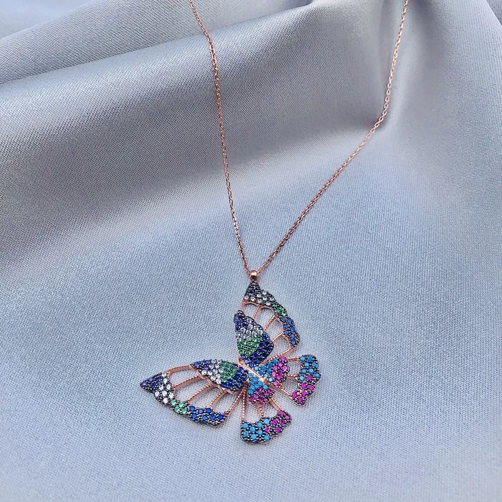 

Colorful Wing Butterfly 925 Sterling Silver Necklace Women Girls Gift Jewelry Accessories Fashion Handmade Elegant Chain