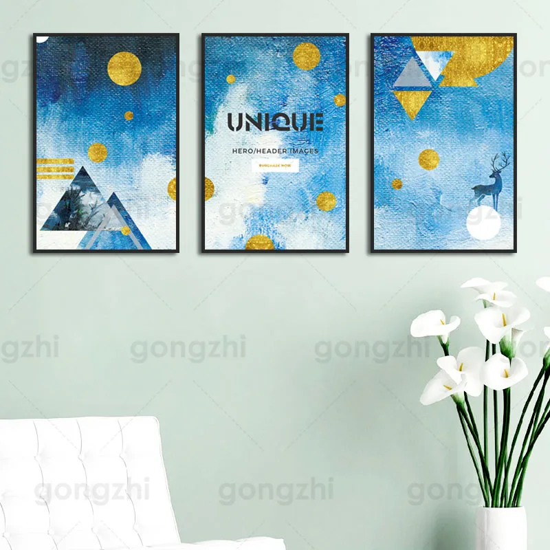

Sky Elk Polygon Abstract Canvas Painting Wall Pictures for Living Room and Bedroom Nordic Home Decoration Art Poster