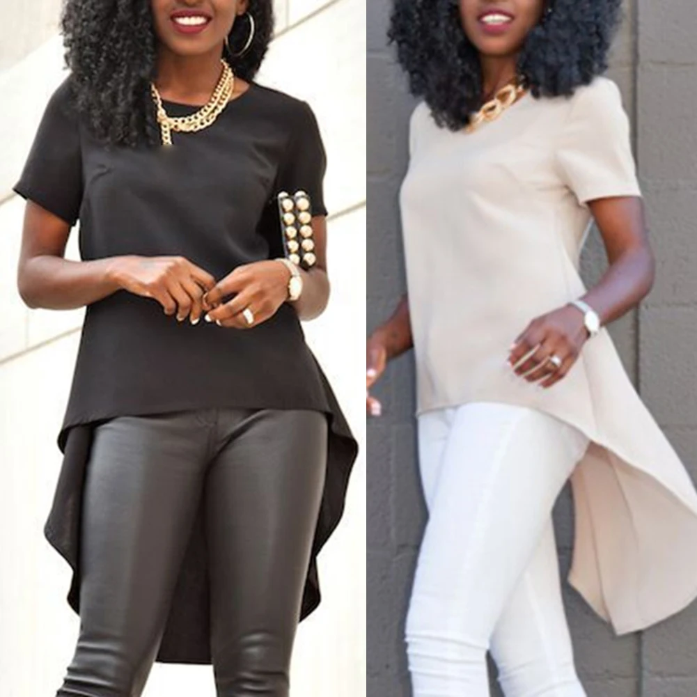 Повседневная Женская однотонная шифоновая одежда с коротким рукавом и круглым