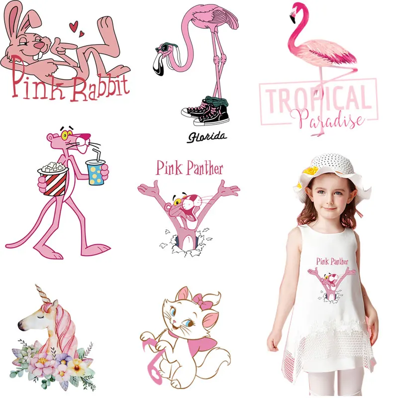 Розовые Фламинго с кроликом наклейки для утюга одежды стильные термопатчи