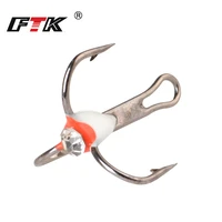 ftk 5pcspack high carbon steel winter ice fishing treble hooks with 3d eye 681012 barbed fishhooks fishing tackle