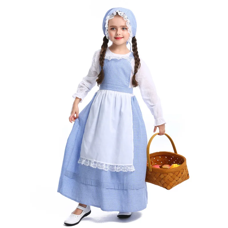 Child Rural Farm Farmer Peasant Woman Outfit Costume Children's Day Girl Maid Medieval Servant Halloween Purim Fancy Dress
