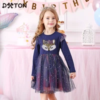 dxton autumn girls dresses sequin long sleeve princess dress for girls birthday party costume cartoon cat toddler kids dresses