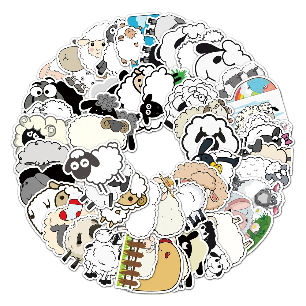 

10/50PCS Cartoon Lamb Sticker Kawaii Cute Sheep Animal Graffiti Sticker for Laptop Scrapbook Skateboard Car Toy Decals Sticker
