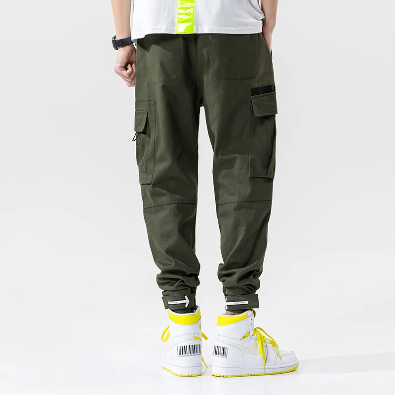 Мужские брюки для бега в стиле хип хоп черные и зеленые спортивные с боковой