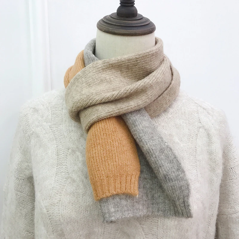 

Wraps Splicing Color Knitted Scarf Thick Warm Shawls Winter Neck Scarves Sweet Casual Soft Long Shawls Retro Double Side Scarves