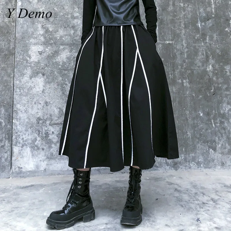 Винтажная Женская юбка модная свободная с высокой талией в полоску а силуэт 2020