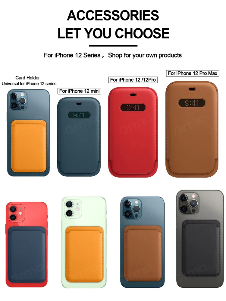 

Magsafe Original Leather Wallet iPhone 12 Pro Max 12p Magnetic Leather Sleeve Card Bag apple Phone Cases