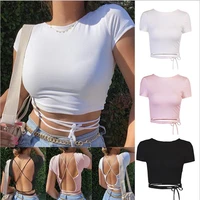 summer 2021 o neck sexy party tops backless hollow out fitness short tops streetwear m6118