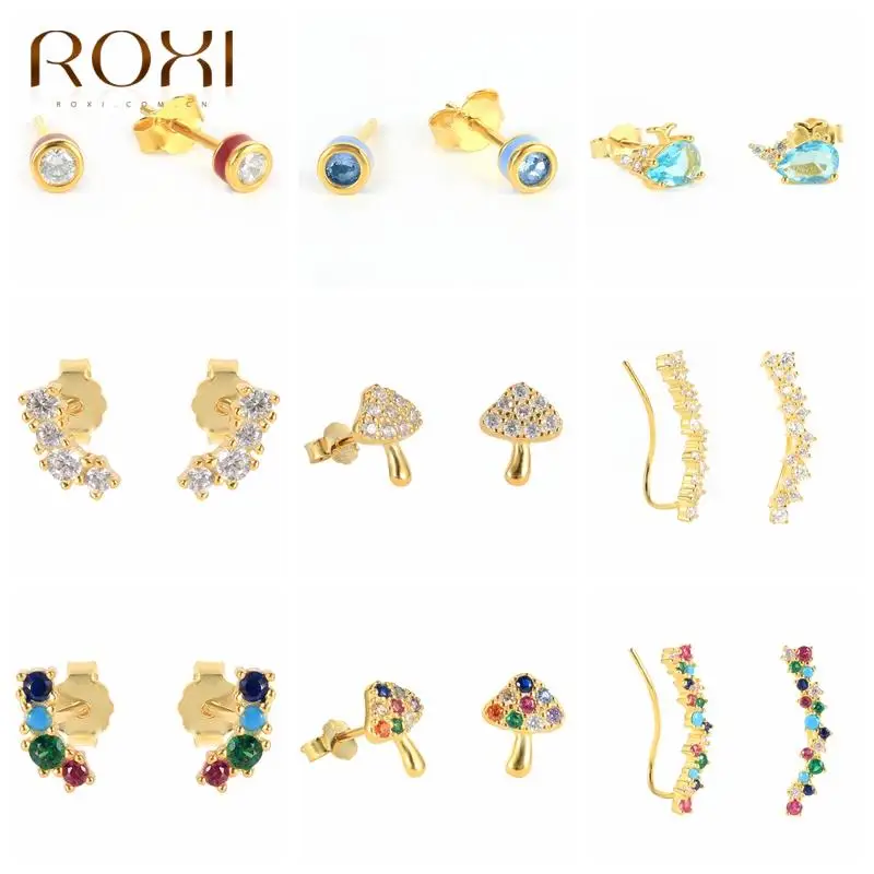 

ROXI Romantic Colorful Crystal Stud Earrings for Women 925 Sterling Silver Earring Jewelry Round Whale Earing Piercing Brincos