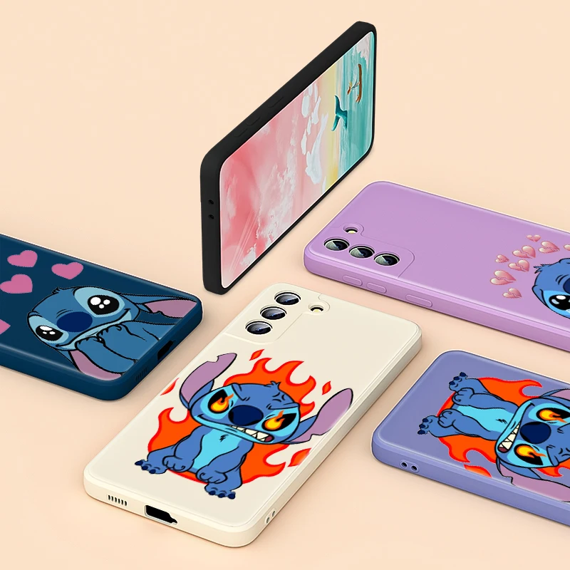 

For Samsung Galaxy Note 20 10 S21 S20 FE S10 Ultra Plus Lite Pro 5G Super cute Stitch blue Liquid Silicone Soft Phone Case