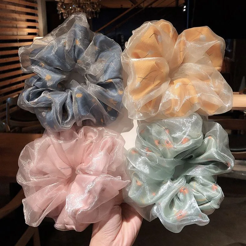 

Korean Organza Tie Ponytail Holder Hair Rope for Women Fashion Printing Elastic Hair Bands Girl's Head Rope Scrunchie Headdress