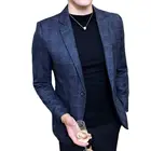 Пиджак мужской винтажный в клетку, стильный блейзер в британском стиле, деловой Повседневный Блейзер на одной пуговице, обычная мужская куртка