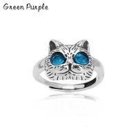 green purple cute cat adjustable couple rings for women 925 sterling silver 2021 trend new wedding jewelry female gift j 989